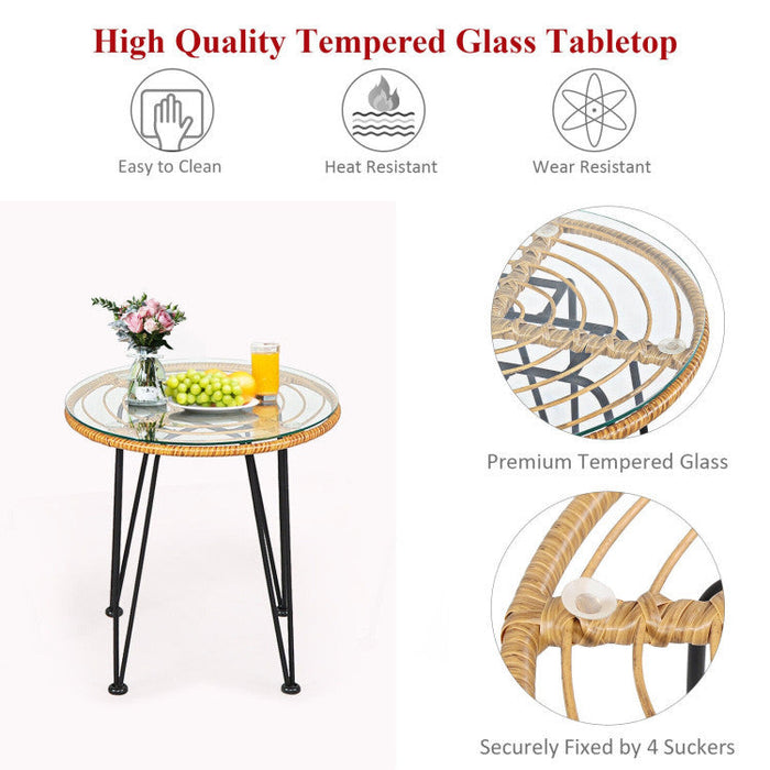 3 Pieces Rattan Furniture Set With Cushioned Chair Table