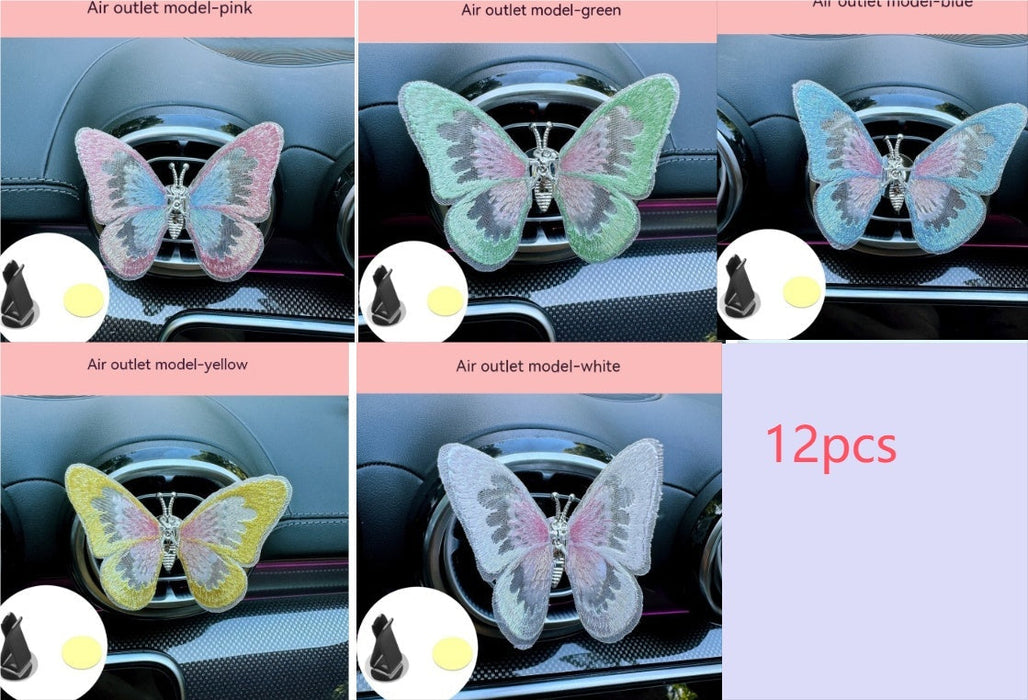 Moving Embroidery Butterfly Center Console Air Outlet Decoration Healing Series Car Accessories