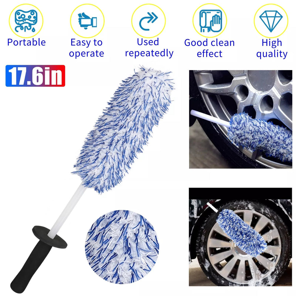 Car Wash Super Brush Microfiber Premium Wheels Brush Non-Slip Soft Handle Easy To Cleaning Car Wheel Spokes Car Accessories