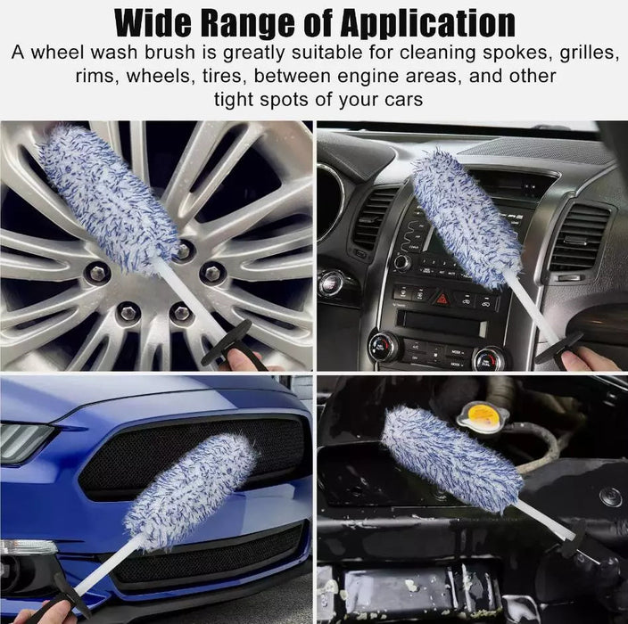 Car Wash Super Brush Microfiber Premium Wheels Brush Non-Slip Soft Handle Easy To Cleaning Car Wheel Spokes Car Accessories